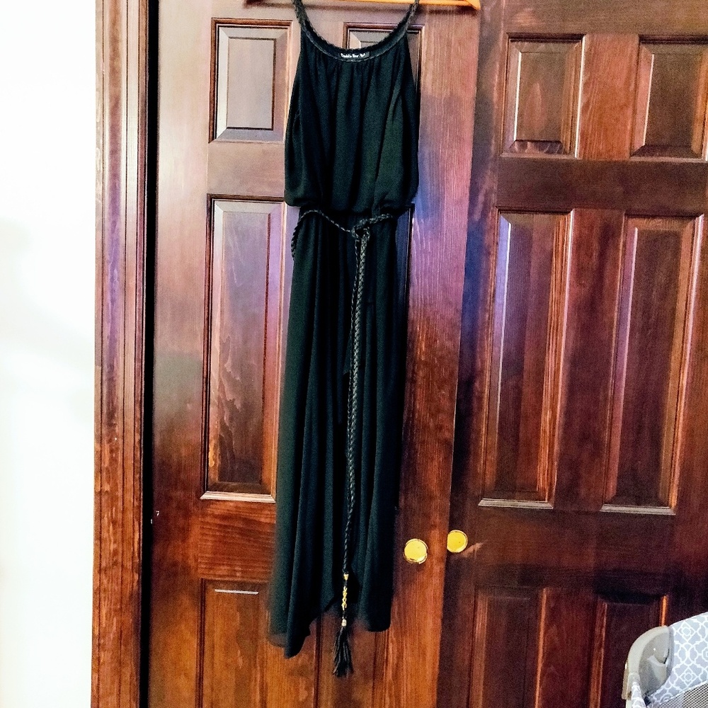 Asymmetrical black dress w chain belt